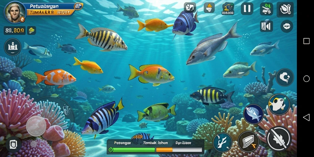 Screenshot menunjukkan aksi menembak ikan dalam game Tembak Ikan 8ID.