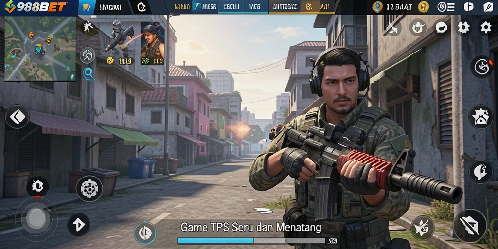 Tampilan gameplay seru dari 988BET dalam aksi TPS.