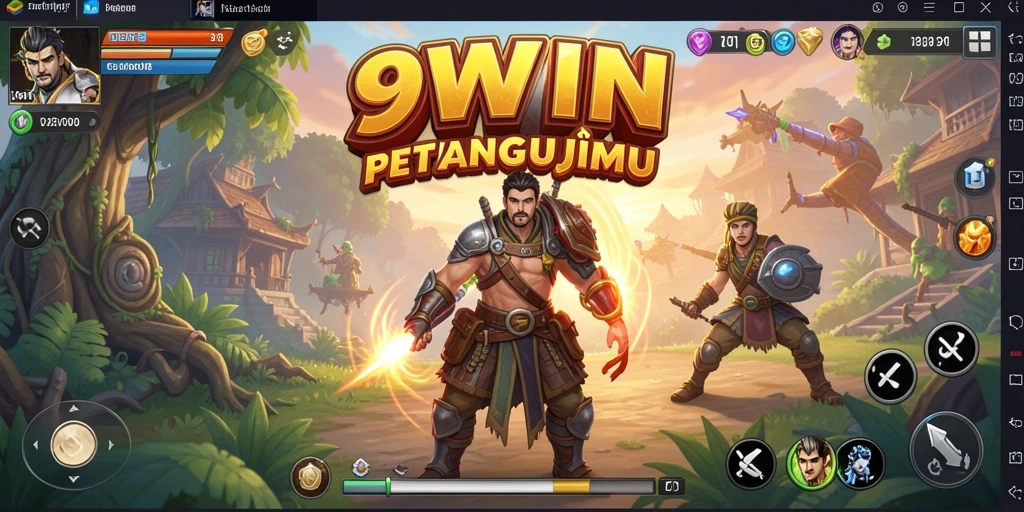Screenshot utama 9WIN menampilkan karakter dalam aksi petualangan.