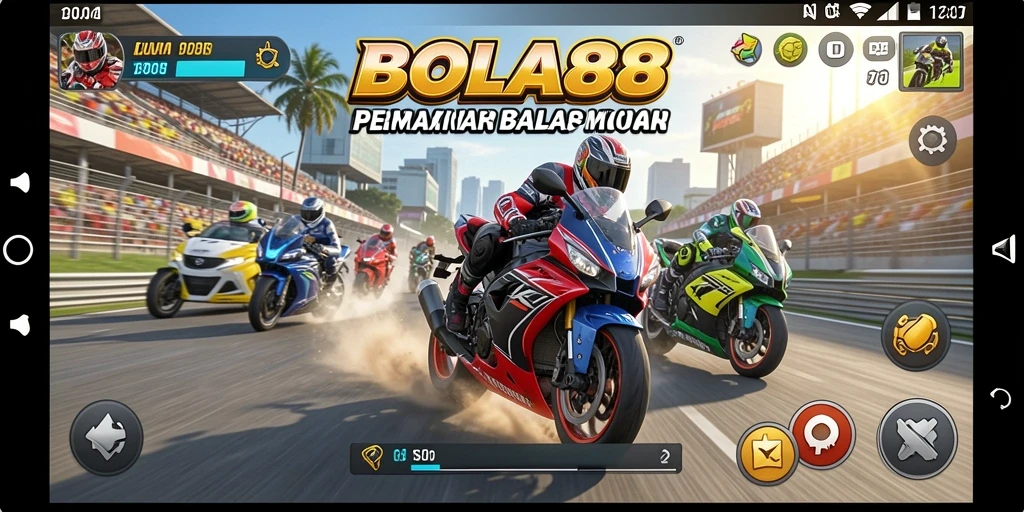 Screenshot gameplay BOLA88 menampilkan balapan motor yang seru.