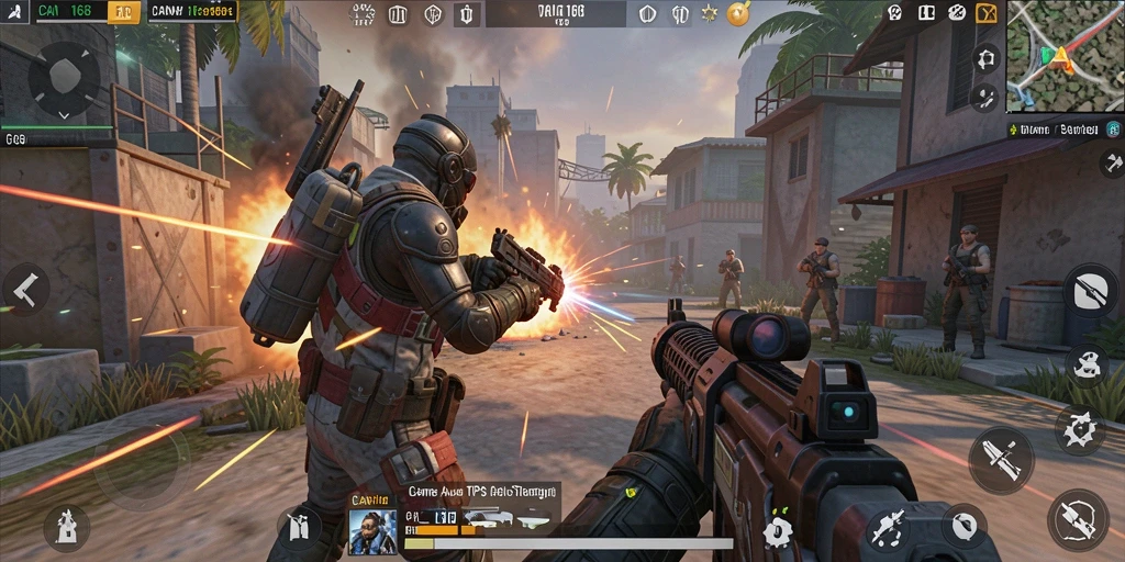 Screenshot gameplay seru dari CANVA168 dengan aksi menembak yang intens.