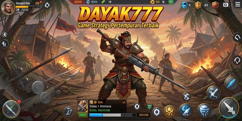 Tangkapan layar utama gameplay DAYAK777 menampilkan pertempuran dinamis.