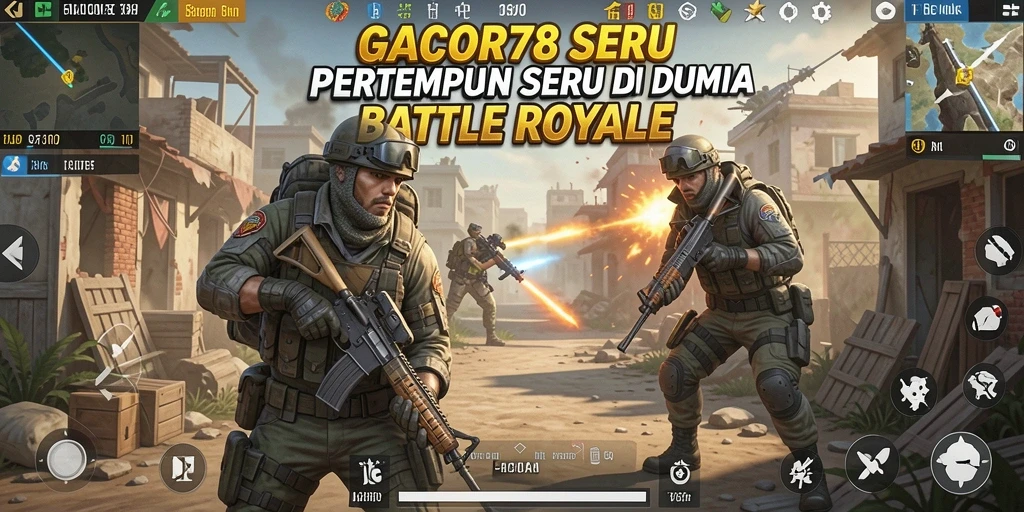 Screenshot utama GACOR78 menampilkan aksi pertempuran Battle Royale yang intens.