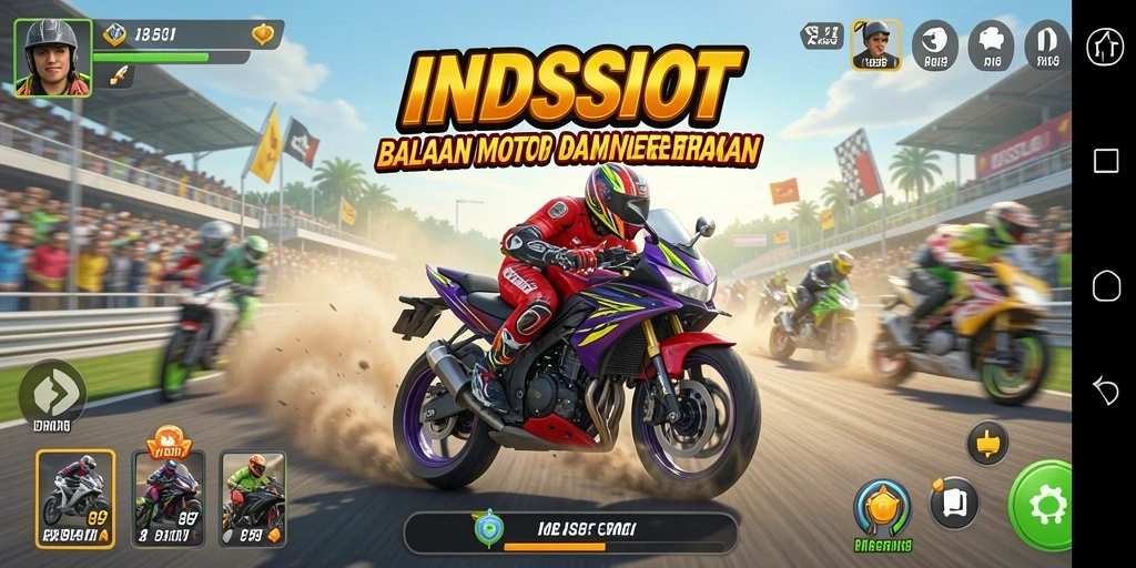 Tampilan gameplay balapan motor di INDSLOT yang mendebarkan.