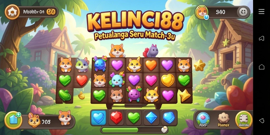 Screenshot gameplay KELINCI88 menampilkan aksi seru permainan Match-3.