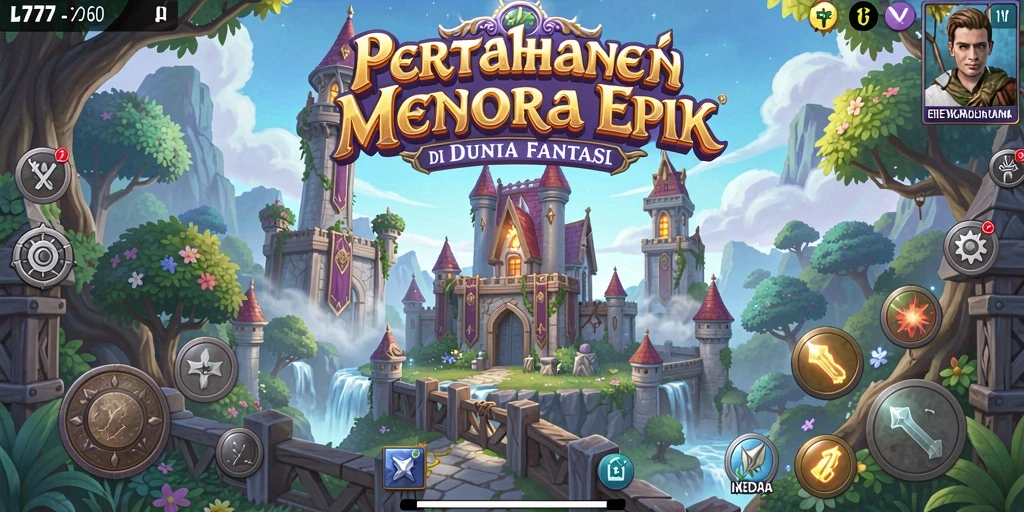 Screenshot gameplay L777 menampilkan aksi pertahanan menara yang intens.