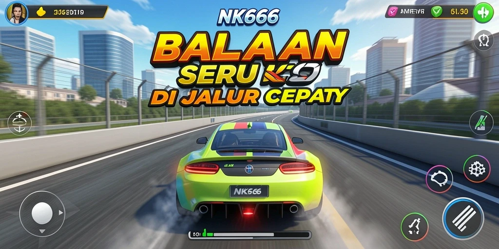 Screenshot gameplay NK666 menunjukkan balapan seru di lintasan yang menegangkan.