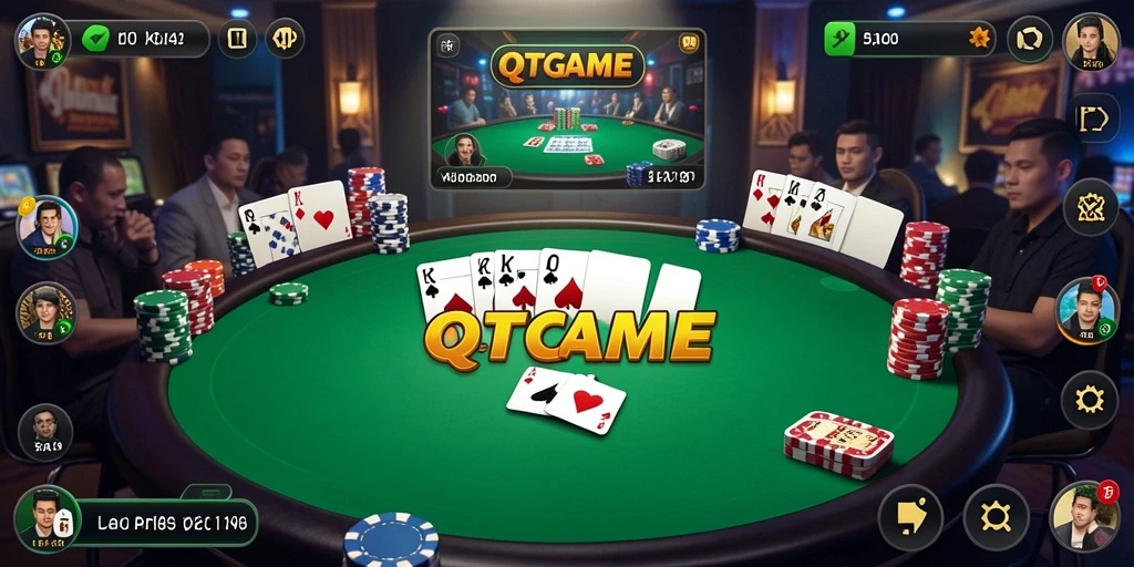 Screenshot QTGAME menampilkan aksi seru di meja Poker.