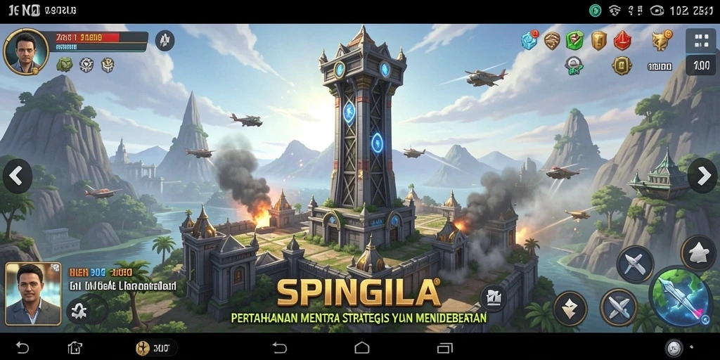 Screenshot gameplay SPINGILA menampilkan aksi Tower Defense yang mendebarkan.